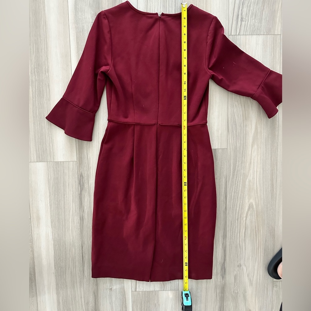 J. Crew Bell Sleeve Scoop Neck Stretch Ponte Above Knee Sheath Dress Burgundy 4 - Picture 2 of 4